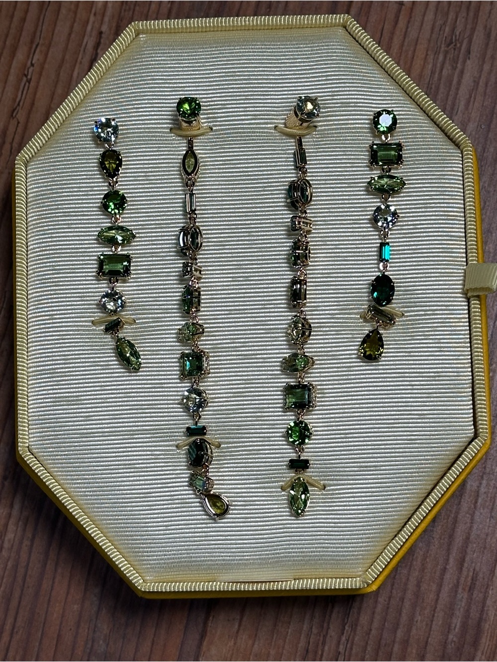 Swarovski 18k gold plated Green and Clear Crystal Drop Earrings - Picture 3 of 5